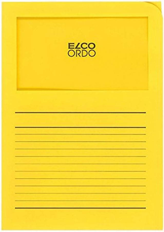 ELCO Ordo Classico 220x310 mm 120GSM Paper Folder with Printing and 180x100 mm Window (Box of 100) - Bright Yellow