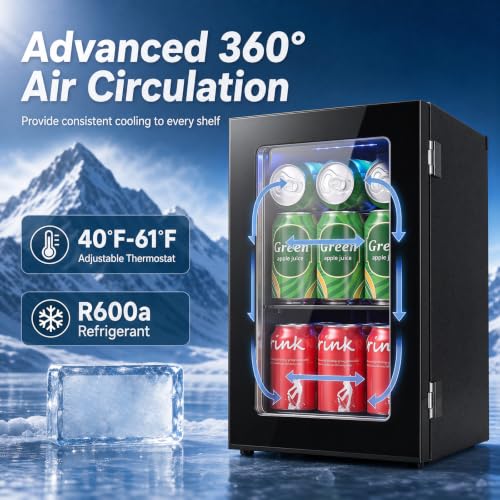 Image of COSTWAY 24 Cans Beverage Refrigerator, 18L /0.6 Cu.Ft Countertop Mini Fridge | Quiet Drink Cooler with Touch Panel, 40-61℉ Thermostat, Tri-Layer Insulated Door and Blue LED Lights for Home Office & Bar