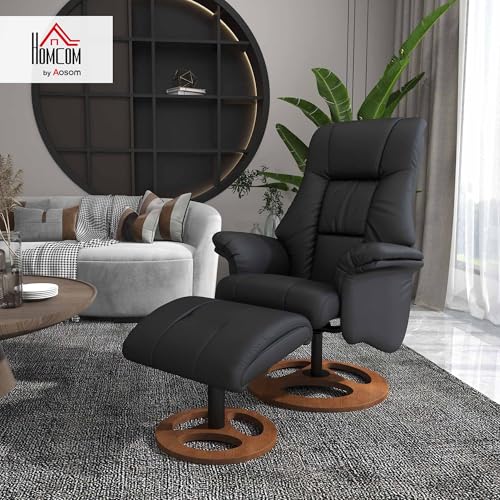 HOMCOM Relaxsessel mit Hocker, Fernsehsessel, Polstersessel, TV Sessel mit Liegefunktion, 130° neigbar, für Wohnzimmer, Freizeitraum, Kunstleder Schwarz, 77 x 89 x 110 cm – Bild 3