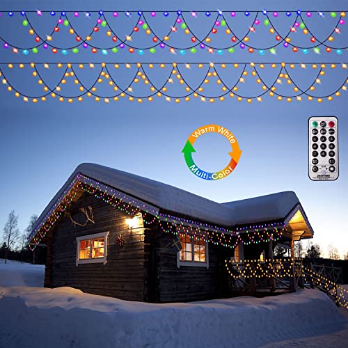 ZhenQiu LED Christmas Lights Outdoor, 34Ft 380 LEDs Christmas Half-Round String Lights, Extendable Plug in 8 Modes Waterproof Christmas Decoration for Yard Eaves Fence Roofing Wedding Party Decor ZhenQiu LED Christmas Lights Outdoor, 34Ft 380 LEDs Christmas Half-Round String Lights, Extendable Plug in 8 Modes Waterproof Christmas Decoration for Yard Eaves Fence Roofing Wedding Party Decor