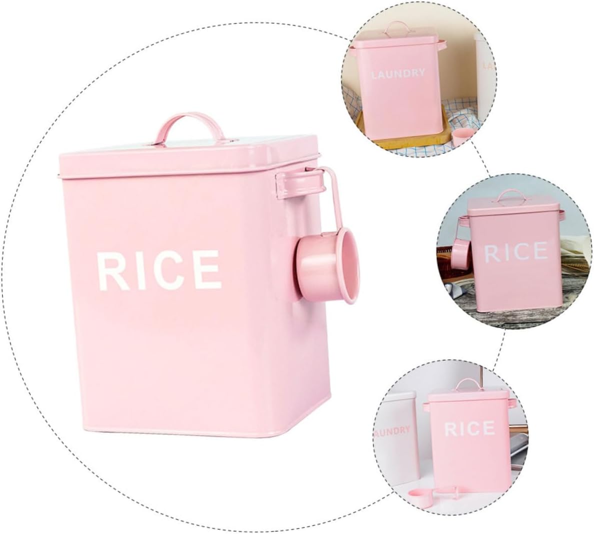 Pet Food Storage Container Airtight Steel Grain Bucket with Measuring Cup Large Capacity Moisture-proof Pink for Dog and Cat Food Storage