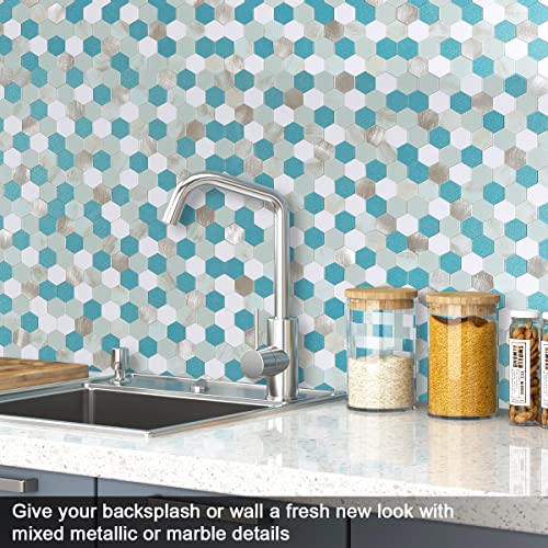 Benice Peel And Stick Backsplash Kitchen Tile,Shower Backsplash Shower Tiles Peel And Stick Waterproof Tile Stickers Peel And Stick Hexagon Tile Bathroom Stick Tiles Teal(5Sheets) Blue #TOP3