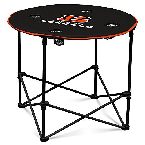 NFL Logo Brands Cincinnati Bengals Collapsible Round Table with 4 Cup Holders and Carry Bag, Team Color