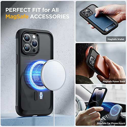 Image of Miracase Magnetic for iPhone 14 Pro Case 6.1 inch, (Compatible with MagSafe) Upgrade Full-Body Clear Phone Bumper Case with Built-in 9H Tempered Glass Screen Protector, Black