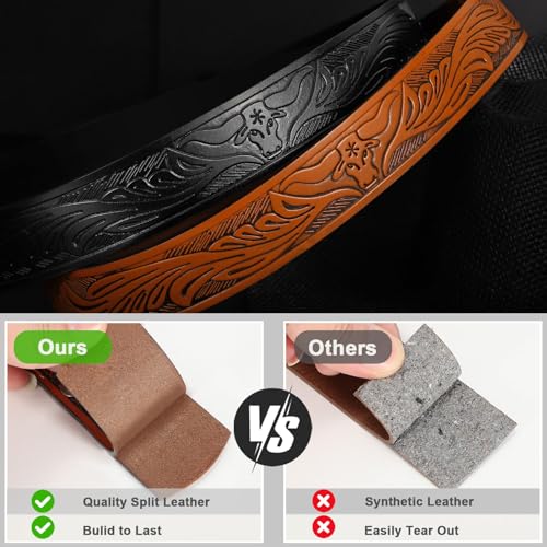 Image of SANSTHS 2 Pack Western Belts for Men without Buckle, Cowboy Belt for Buckle Western Leather Belt Straps for Jeans