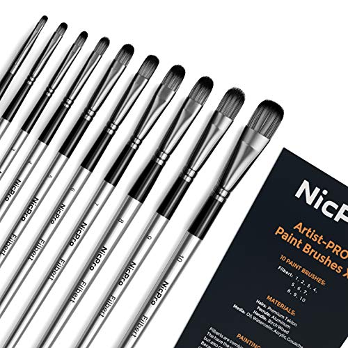 Nicpro 10 PCS Filbert Paint Brushes Set
