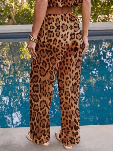Women Pants Wide Leg High Waist Palazzo Pants Casual Loose Flowy Lounge Pant Boho 2025 Fall Vacation Outfits with Pockets Leopard Print Medium3
