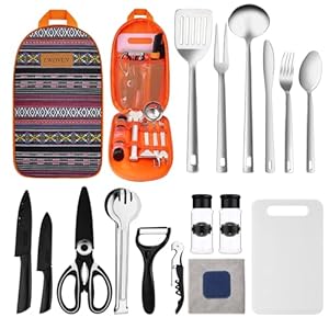 Camping Cooking Utensils Set- Camping Essentials Cookware Accessories Gear Must Haves Camper Tent Camp Kitchen Rv Gadgets Outdoor Stove Portable Picnic Gifts for Women BBQ Stuff