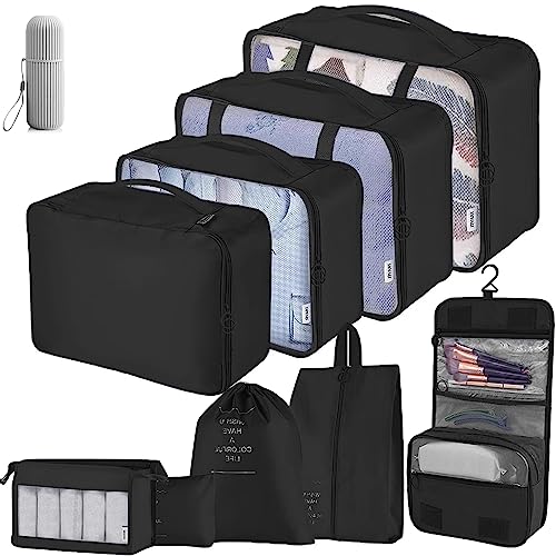 Bigqin Resväska organiseringsset, 10-delar packkuber vattentät resväska organiserare packväskor set packkuber för kläder skor resväska organiserare för semester och resor
