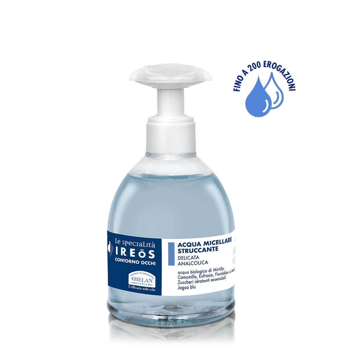 Helan, IREOS, Acqua Micellare Delicata e Analcolica, Struccante Viso e Occhi Lenitivo e Rinfrescante con Camomilla, Prodotto Skincare ad Azione Detergente Viso e Contorno Occhi Pelle Sensibile, 240 ml