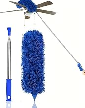 2025 Launched Microfiber Feather Ceiling Duster for Dust Cleaning with extendable Pole 100 Inch with Anti Scratch Bendable Washable Duster with High Cobweb Stick for High Ceiling Fans-Navy Blue