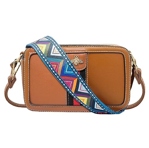 Beatfull Designer Crossbody Bag Bee Shoulder Purse for Women Trendy Wide Strap Camera Clutch PU Leather Handbag Brown