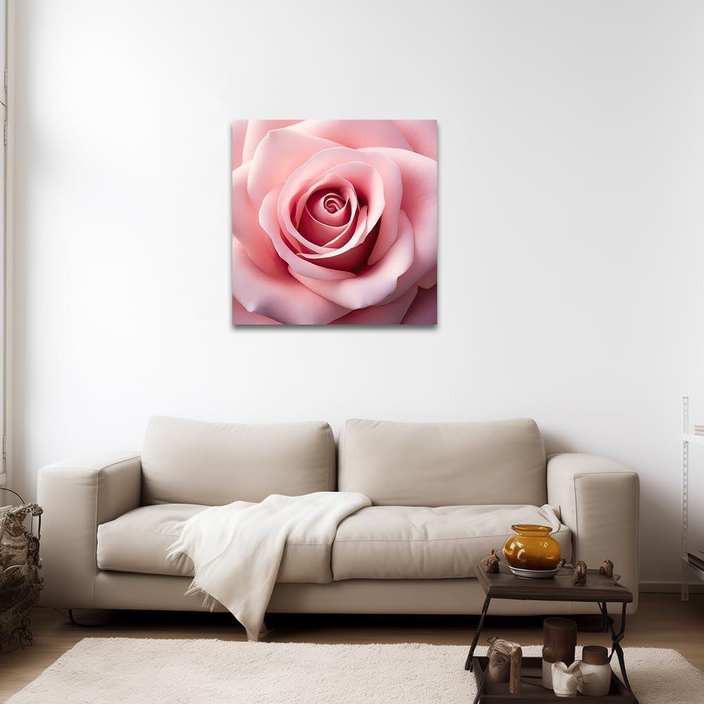 ZQQART Pink Rose Canvas Wall Art Rose Bloom Close-Up Painting Prints Romantic Flower Picture Art Living Room Decor Frame(Rose -C,12.00" x 12.00")