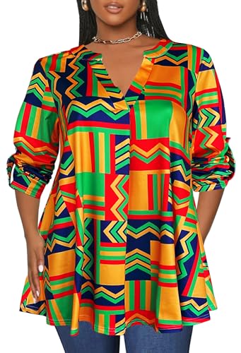 Afibi Women's Casual African V Neck Long Sleeve Tunic Tops3