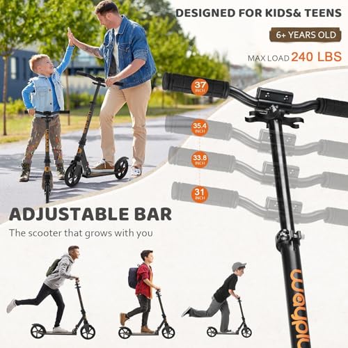 Image of WAYPLUS Kick Scooter for Ages 6+,Kid,Teens & Adults.8 Big Wheels,240lb