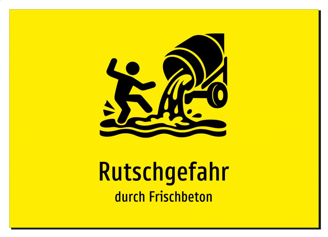 36830-DE-S-06 | Rutschgefahr - durch Frischbeton | Aluminiumschild A5, 210 x 148mm | mit Symbolgrafik und Text