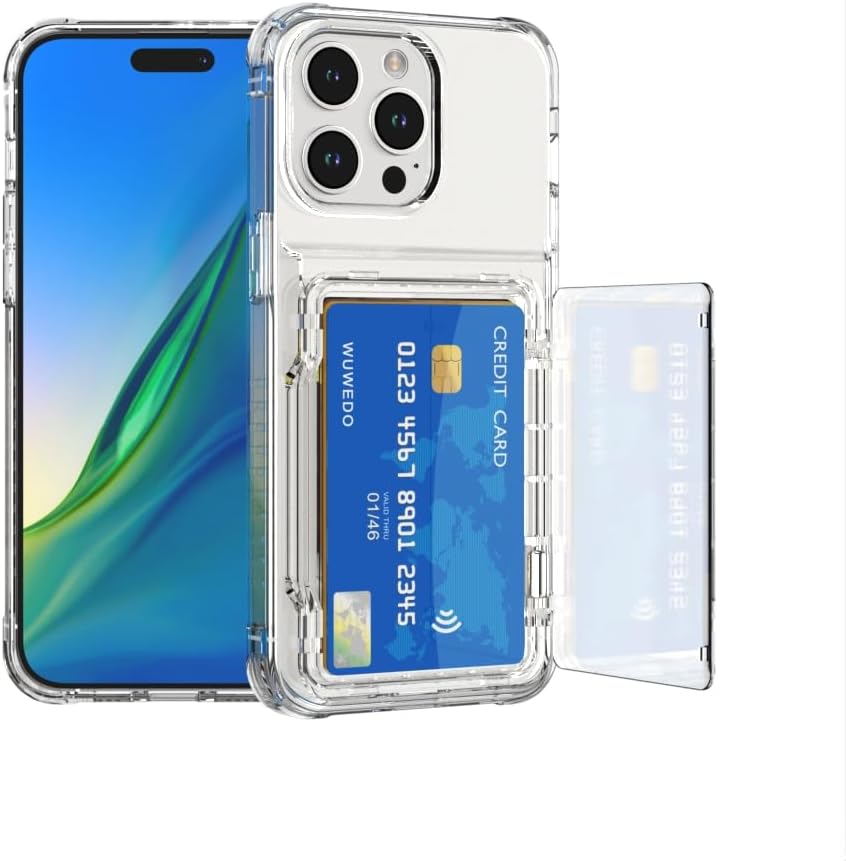 for iPhone 15 Pro Max Clear Wallet Case, Up to 4 Cards, Hybrid Protective Anti-Slip Case with Card Holder, TPU + PC, Anti-Yellowing, 6.7" 2023