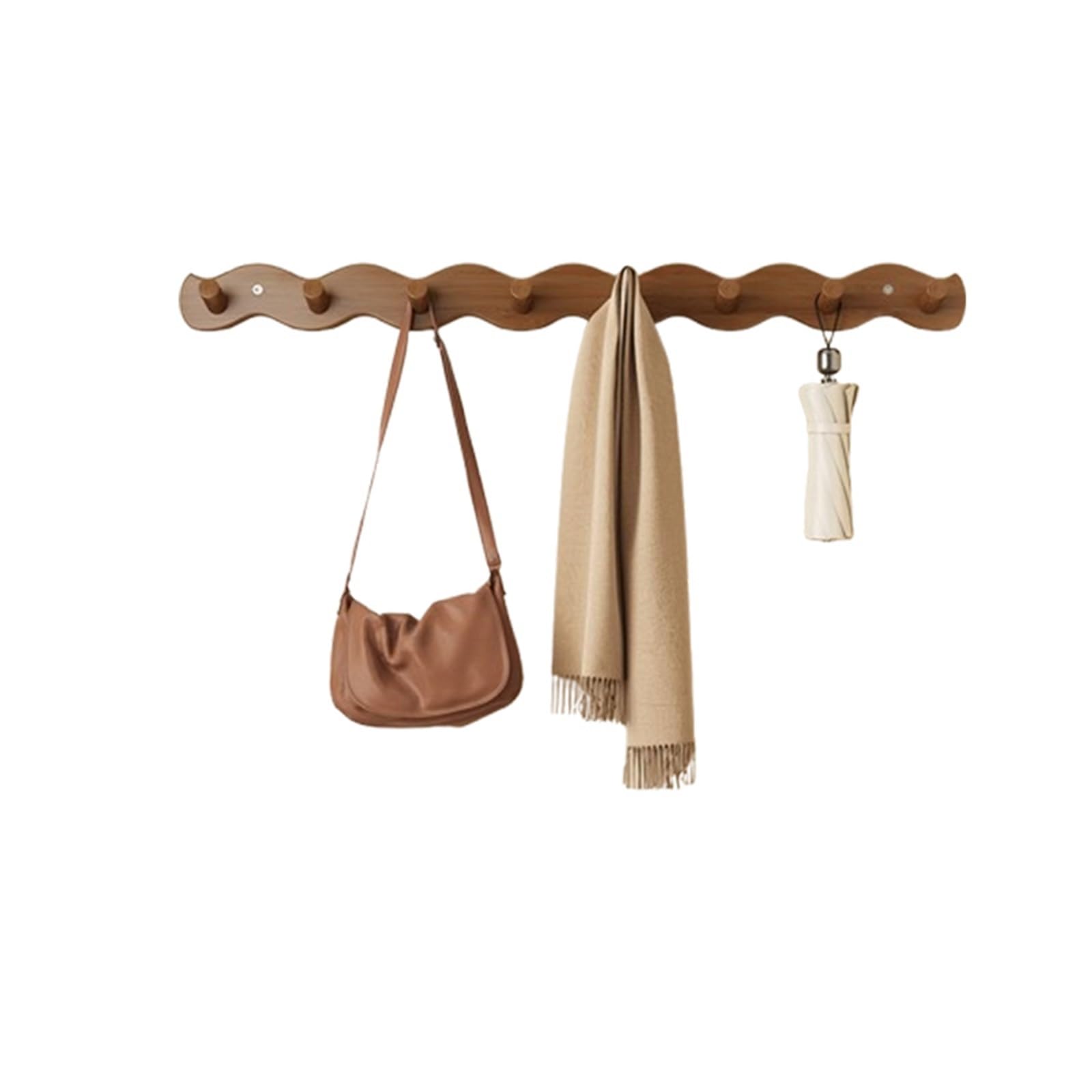 FGXHHS Wall Coat Rack, Wooden Hooks with Shelf, Multi Hook Racks, Hanging Shelving Dual and Key Hooks, for Bathroom, Bedroom, Kitchen, Living Room, Mudroom(Brown,NO8)