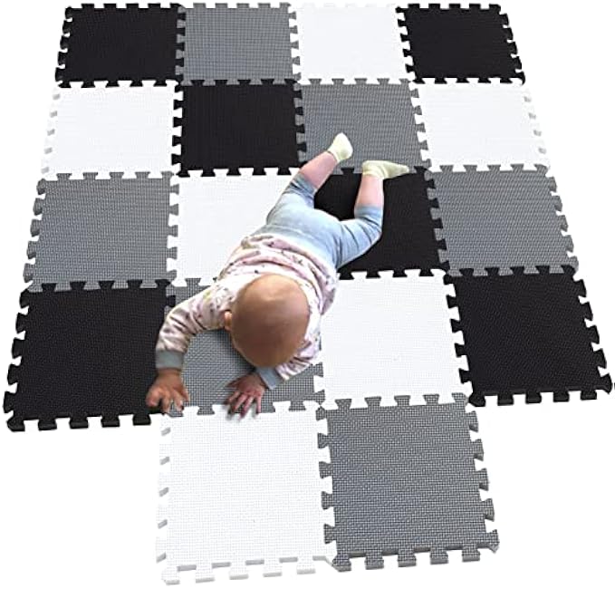 MQIAOHAM playmat Foam Play Tiles Interlocking Play mat Baby Play mats for Kids Floor mats for Children Foam playmats Jigsaw mat Baby Puzzle mat 18 Pieces Children Rug Crawl White Black Grey 101104112