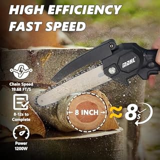 Motosega a Batteria da 8 Pollici, Potente Motosega Elettrica con 2 Catene, 19.68FT/S Velocità Della Catena Batteria Portatile Piccola Motosega per il Taglio di Rami di Alberi da Giardino
