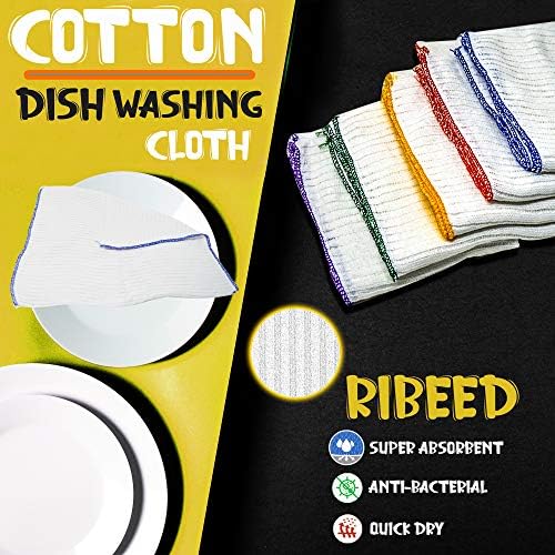 Towelogy® Heavy Duty Cotton Dish Cloths Extra Large SUPER ABSORBENT Cleaning Scrubbing Washing Drying Rags Kitchen Tea Towels Colour Coded Dishcloths MACHINE WASHABLE 38x40cm (Assorted, Pack Of 4)