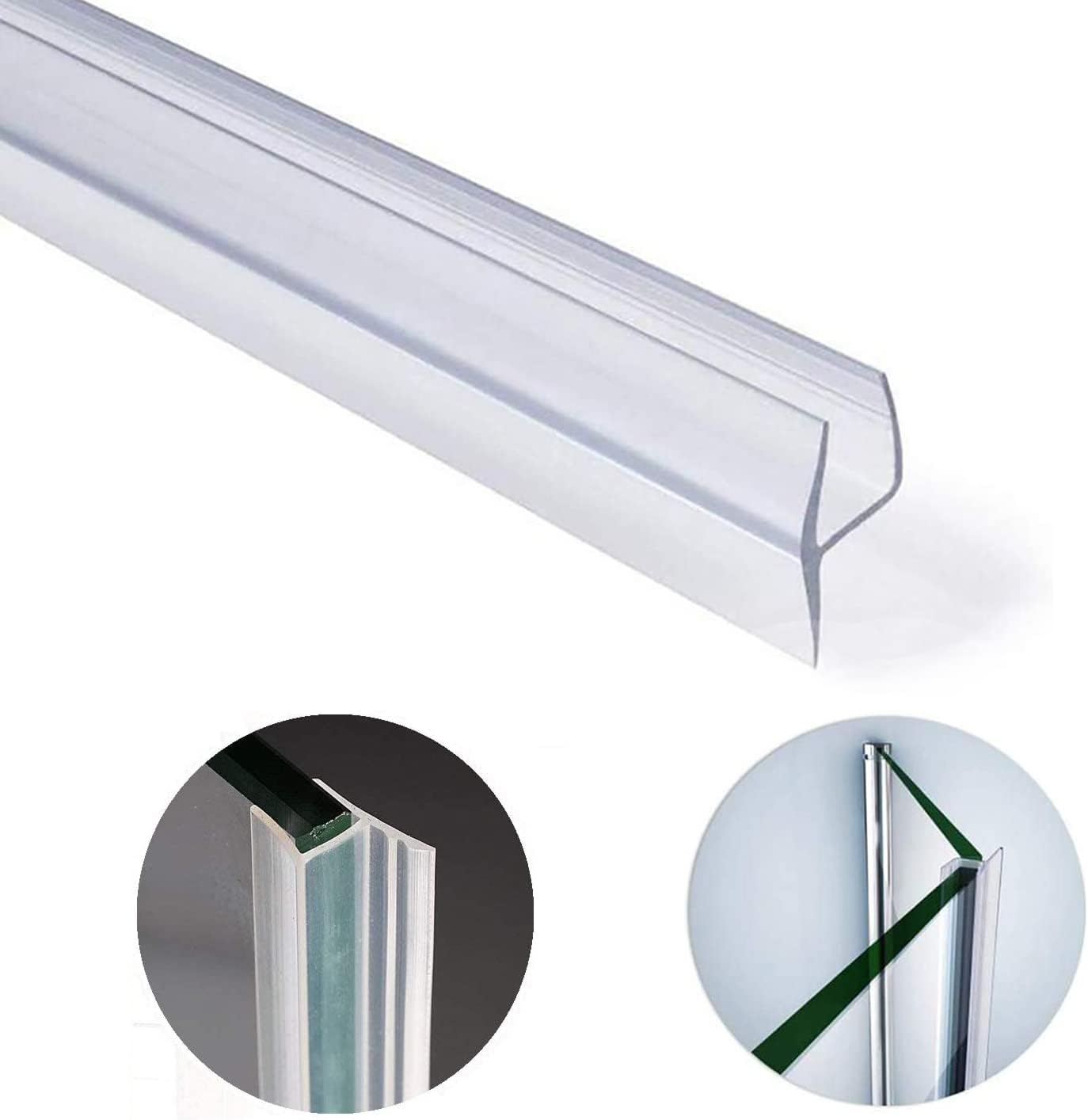 ELECDON Glass Door Seal Strip, Frameless Glass Shower Door Sweep, Door Bottom Side/Corner Side Seal Strip Seal Rubber, Stop Shower Leaks and Create a Water Barrier, 10mm Thickness, 5M Length (h Type)