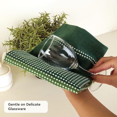 Image of Encasa XO Cotton Kitchen Towel Set - Super Absorbent 70X45 Cm Tea Towels & Dish Cloths For Washing Up, Drying Dishes, And Cleaning - Ultra Soft And Durable - Pack Of 4 - Green