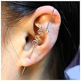 Andelaisi Letter Love Ear Cuff Wrap Earrings Silver Crawler Hook Earrings Long Piercing Ear Wrap Ear