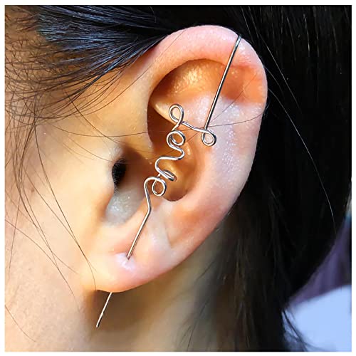 Andelaisi Letter Love Ear Cuff Wrap Earrings Silver Crawler Hook Earrings Long Piercing Ear Wrap Earrings Crawler Hook Earrings Personlized Ear Hook Ear Pin Earrings Jewelry For Women And Girls #TOP3