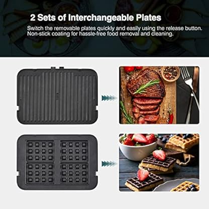 AMZCHEF 4-IN-1 Maschine (Kontaktgrill, Griddle, Waffeleisen, Sandwichmaker) - 2000W Kontaktgrill mit 4 Antihaft… – Bild 4