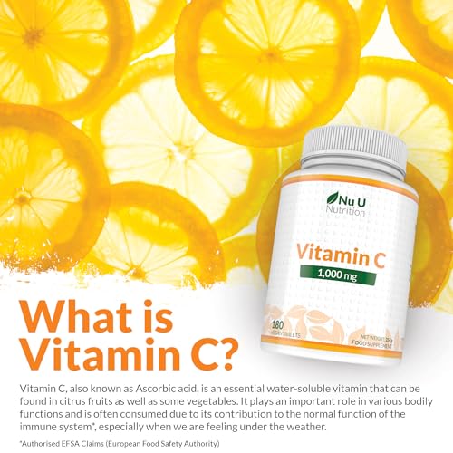 Nu U Nutrition - Vitamin C 1000mg - 180 Vegan Tablets - 6 Month Supply - High Strength Ascorbic Acid - Made in the UK - Image 8