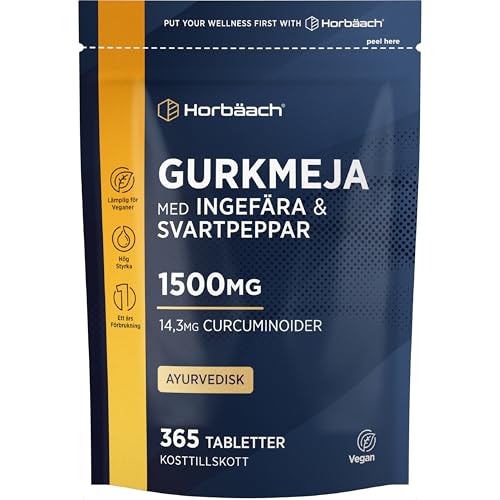Gurkmeja Ingefära och Svartpeppar 1500mg | 365 Tabletter - 1 Års Förbrukning | Curcuminoider | Ayurvediskt Kosttillskott | van Horbaach