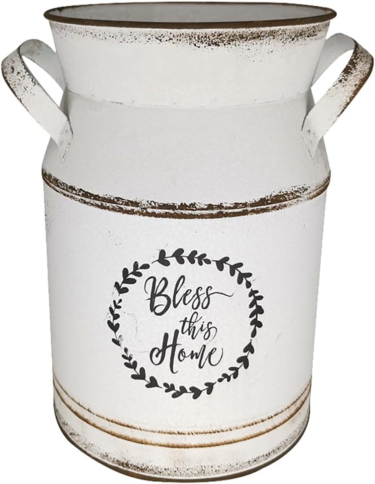 Large Antique Vase, 12x8in White European Pastoral Style Milk Can, Country Pot Decoration Bottle, Pot Storage Bottle