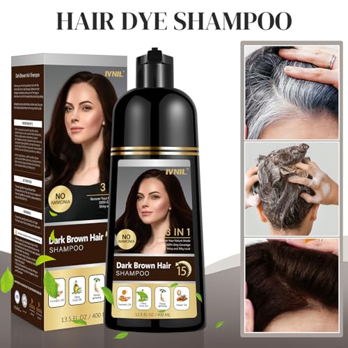 Dark Brown Hair Dye Shampoo for Gray Hair, Instant Natural Hair Color Shampoo for Women & Man, 3-In-1 & Semi-Permanent, Herbal Ingredients & Ammonia-Free, Fast Acting and Long Lasting, 500ml - Image 3