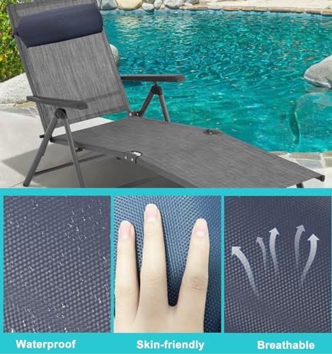 Lounge Chair Pillows with Strap 2 Pack Zero Gravity Chair Pillow Replacement 16.2" Long Neck Pillow for Recliner Outdoor Chaise Lounger Adirondack Patio Lawn Chairs, Blue - Image 6