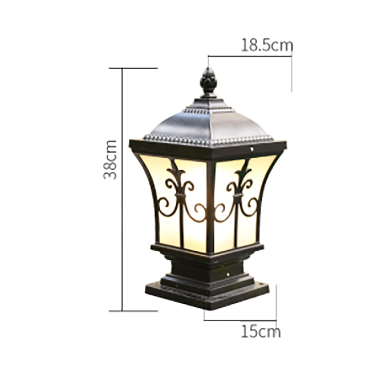 XINYASEE Lampade a colonna in metallo vintage in alluminio, E27 Luce esterno esterni Piedistallo,Lampada a colonna Park Villa,impermeabile Luce del pilastro del portico (dimensioni ridotte:38CM)
