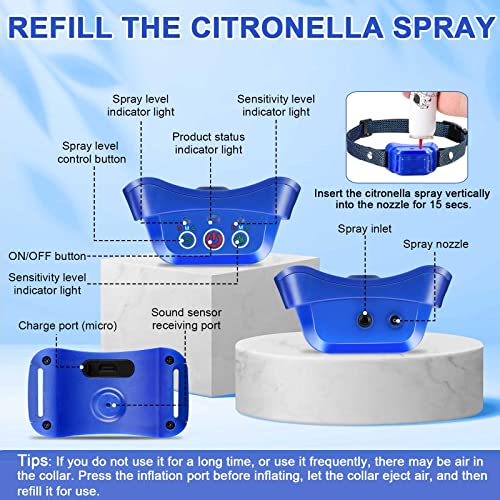Citronella Bark Collar, Automatic Stop Spray Bark Collar For Medium Large Dogs [Include 1 * Refill] Citronella Dog Dog Bark Collar, Safety Dog Training Collar Rechargeable Anti Barking Collar #TOP3