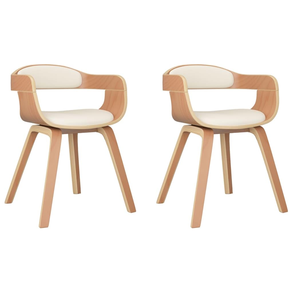 Sillas De Comedor 2 Piezas, Madera Curvada, Polipiel Crema Y Natural | Diseño ergonómico, asiento y respaldo acolchados con esponja, fácil de limpiar, carga máxima de 110 kg