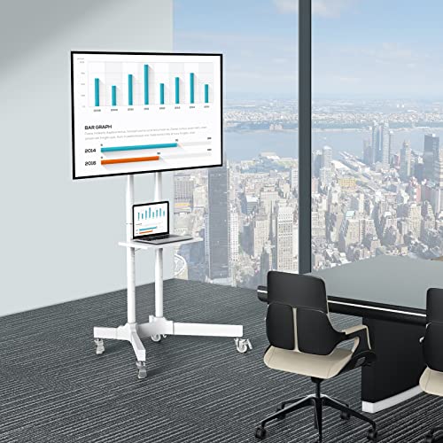 Mobile Tv Cart With Wheels For 32-83 Inch Lcd Led 4K Flat Curved Screen Tvs- Height Adjustable Rolling Tv Stand Hold Up To 132 Lbs- Trolley Floor Stand With Tray Max Vesa 600X400Mm White Pstvmc01W #TOP6