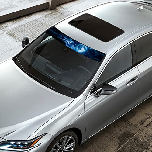Sunjika Car Front Sun Strip Window Vinyl Decal Windshield Cast Film Stickers Decorative Creative Earth Starry Outer Space Pattern Sticker Windscreen Banner Applique Universal Fit (1Pc Black) #TOP4
