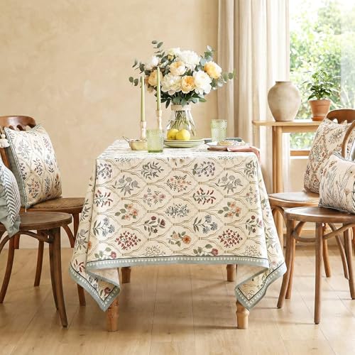 Image of ishro home Premium Table Cloth 6 Seater | Dining Table Cover | Love at First Sight Cloth 4-6 Seater | Luxury Fabric | Machine Washable | Non-Fading | Stain-Resistant | (NoorBaagh, 56 x 90 inches)
