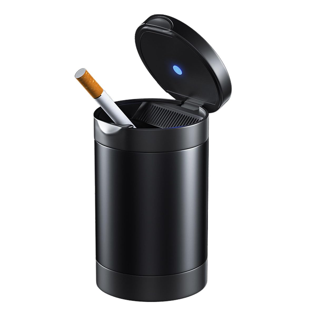 Augeny Car Ashtray with Lid, Zinc Alloy Detachable Auto Ashtray with Led Blue light, Mini Portable Ashtray Trash Can Fit for Most Vehicles, Universal Interior Car Accessories (Black)