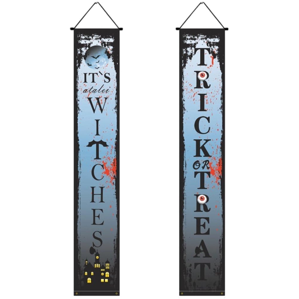 Hrippy 1set Halloween Themed Couplet Banner, Spooky Hanging Door Sign for Party Wall Porch Themed Scene Decoration