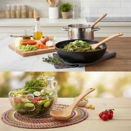 Deconox 22cm Doğal Ahşap Servis ve Yemek Kaşığı – Isıya Dayanıklı Çizmez Ergonomik Ahşap Kaşık | Tencere Dostu Pişirme, Karıştırma ve Sunum Kaşığı | Çevre Dostu Mutfak Gereci