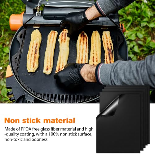 BNGXR 5 Set 60x40cm Grillmatte für Gasgrill, BBQ Grillmatten, Antihaft Grillmatten aus Teflon, leicht zu Reinigen und Wiederverwendbar, Hitzebeständig mit 2 Pinsel für Gasgrill, Holzkohlegrill