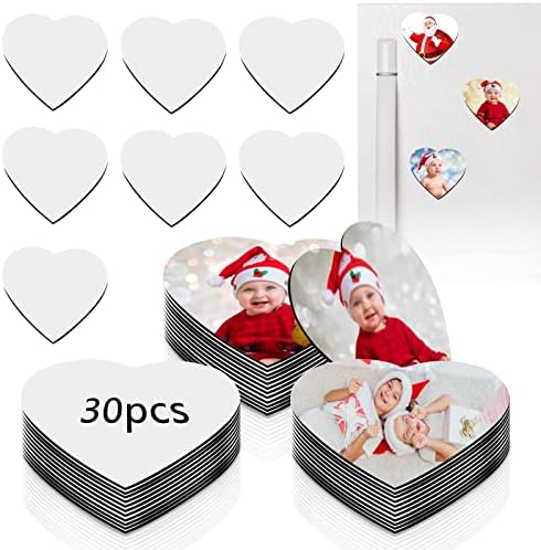 Sublimation Magnet Blanks, 30PCS Sublimation Blank Refrigerator Magnets - Personalized Fridge Magnet Sublimation Blanks Products for Kitchen Office Decorative, 5.5x5.5 cm (Heart)