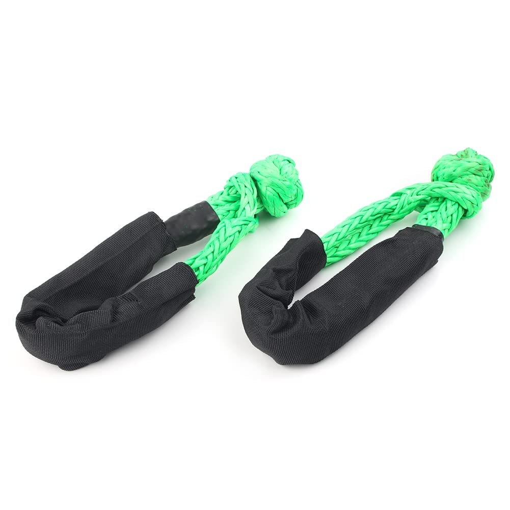 Cninba13 Auto 1 Pair Synthetic Shackle Towing Rope (3800 Lbs Breaking Strength) with Protective Sleeve for Truck, Off-Road, Green