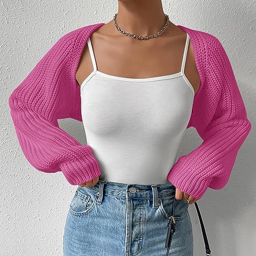 Image of Naileksi Women Long Sleeve Drop Shoulder Crop Cardigan Sweater Solid Loose Fit Casual Open Front Crop Shrug Sweater Top