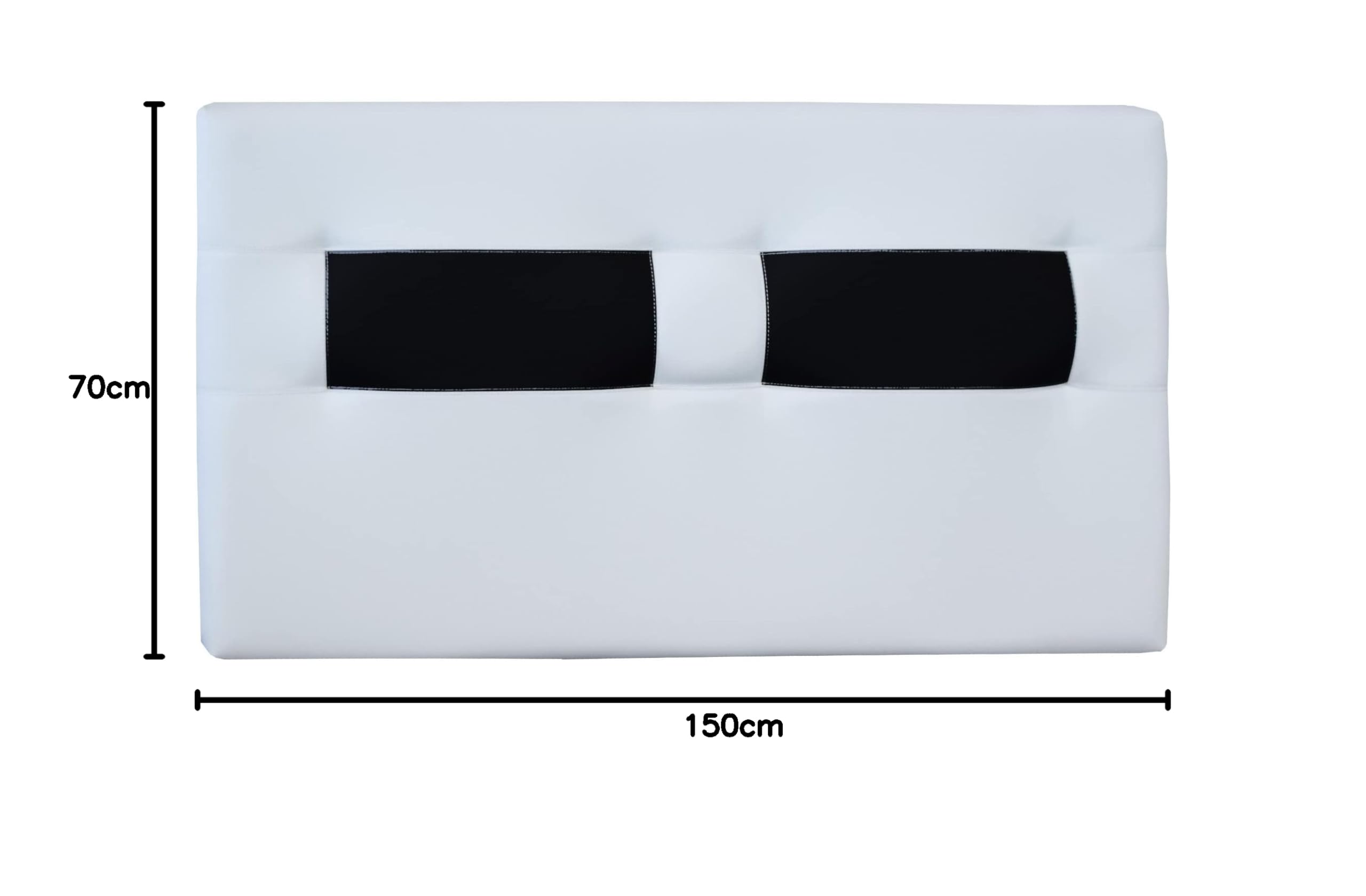 ONEK-DECCO Cabecero de Cama tapizado en Polipiel Mod. Málaga - Cabeceros Originales para Niños, Juvenil y Matrimonio de 70 cm. Alto – Cabezal de Colgar (150x70, Blanco-Negro)