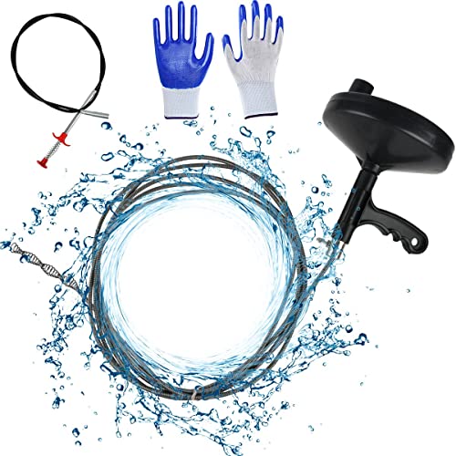 Furets Déboucheur Canalisation 7M + Spirale Nettoyage de 4 Griffes 1,6M, Furet Deboucheur Evier Professionnel pour WC, Cuisine, Salle Bain, Evier, avec Gants, Bleu